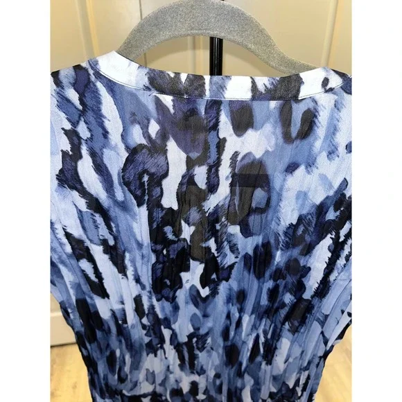 Allison Taylor Y2K Blue Black Abstract V-Neck Short Sleeve RetroBlouse Women's M - Picture 5 of 11